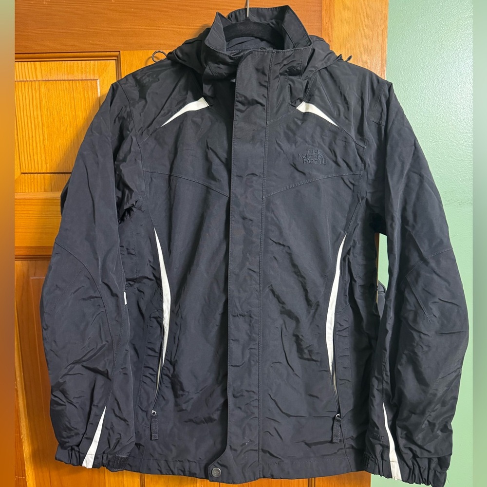 The North Face Women's Winter Black and White Rain Coat with Removable Hood